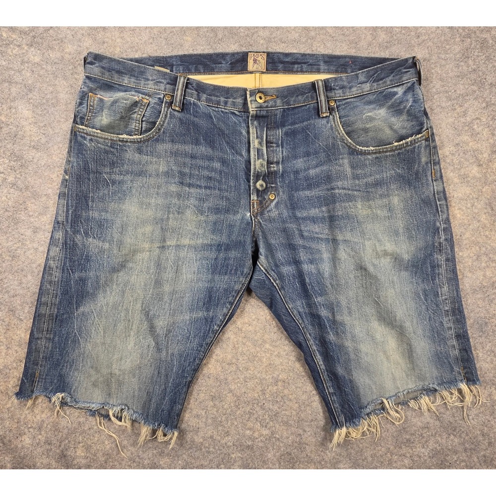 PRPS Goods & Co Mens Blue Denim Cut Off Shorts Size 42 Button Fly *Flaw*